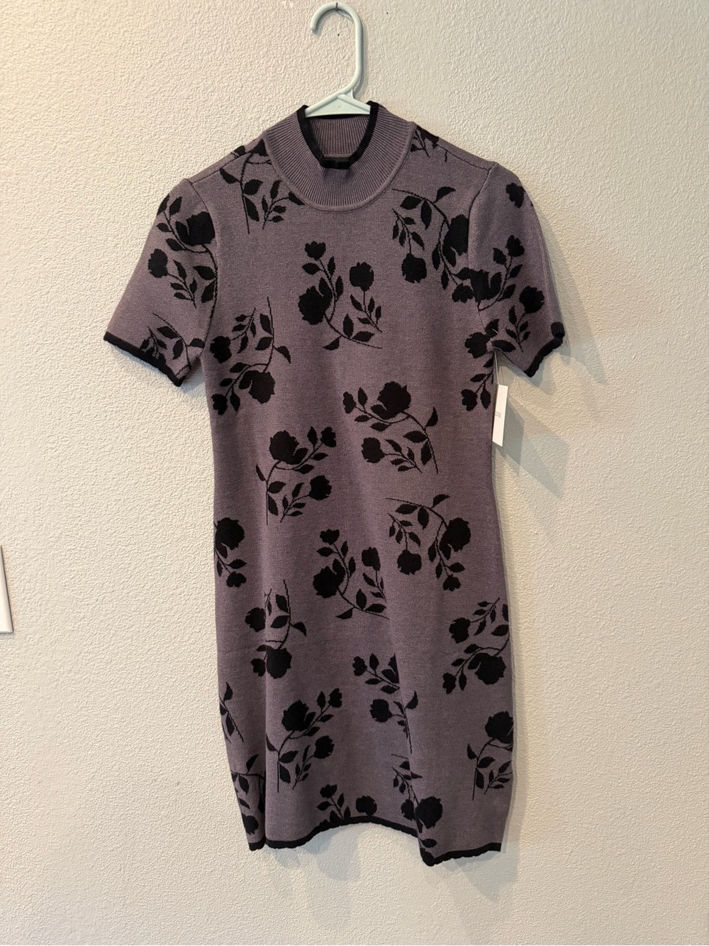 Ellen Tracy Grey Knit Dress with Black Floral Pattern